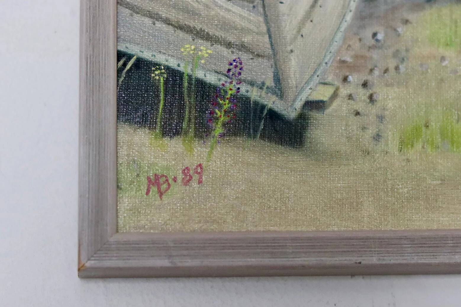 Original Swedish modernist oil on canvas from 1989 "Boats"