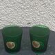 Set of 2 whisky glasses, aperitif, dubonnet, green glass, gold medalist in front, collector