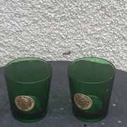 Set of 2 whisky glasses, aperitif, dubonnet, green glass, gold medalist in front, collector