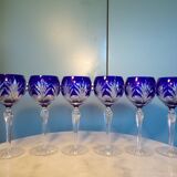 6 cut crystal cobalt blue wine glasses h=20cm