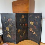 Japanese screen with 3 painted wooden panels