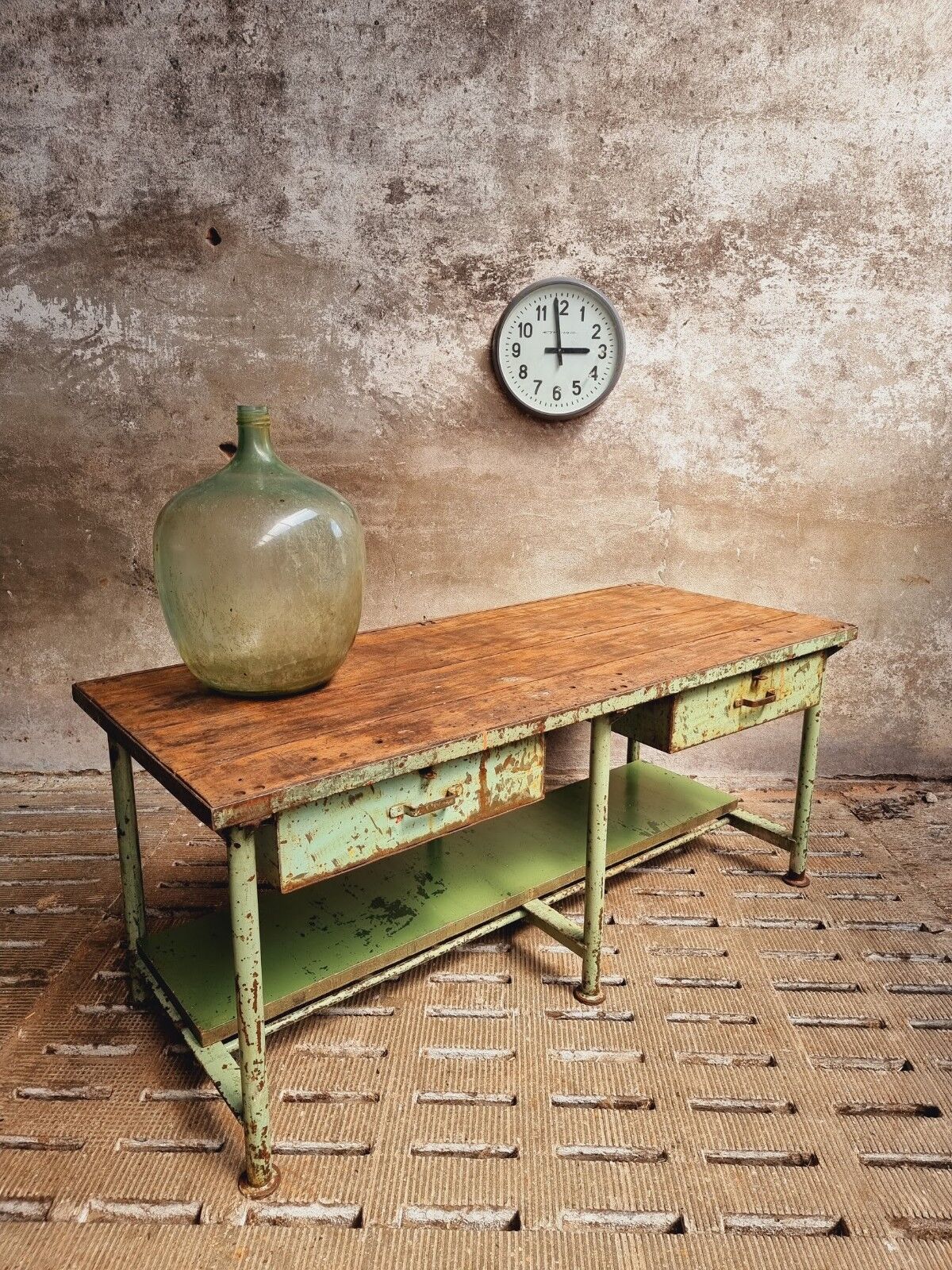 Old workbench kitchen island steel with wood