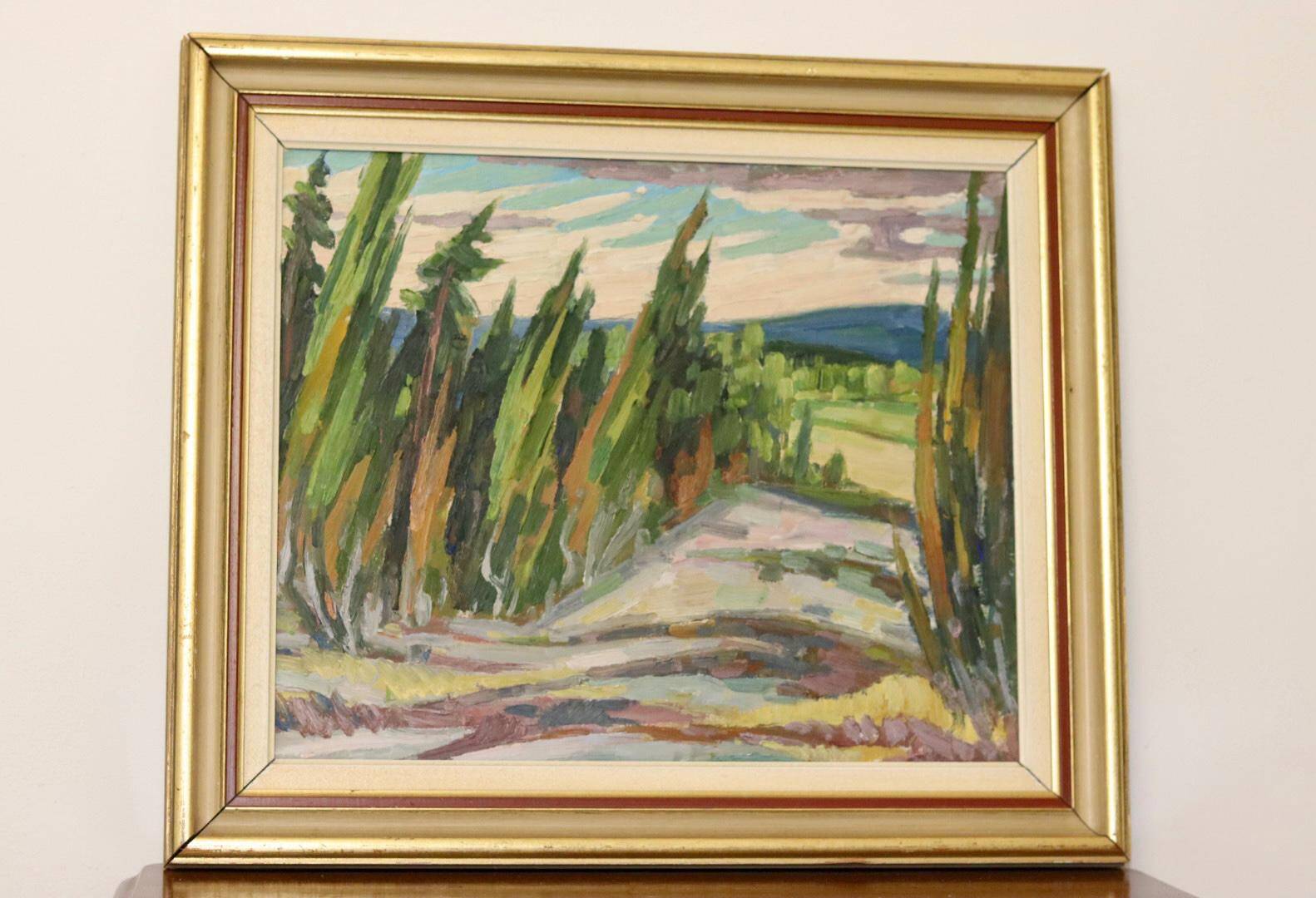 Oil painting on Swedish panel from the mid-century "Forest Landscape" - Vintage and framed