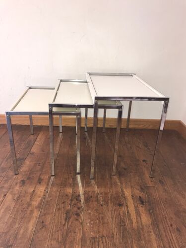 Tables gigogne bois chrome 1970