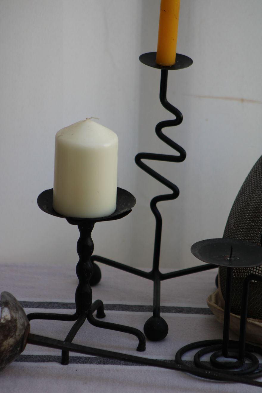 Set of 3 wrought iron candle holders