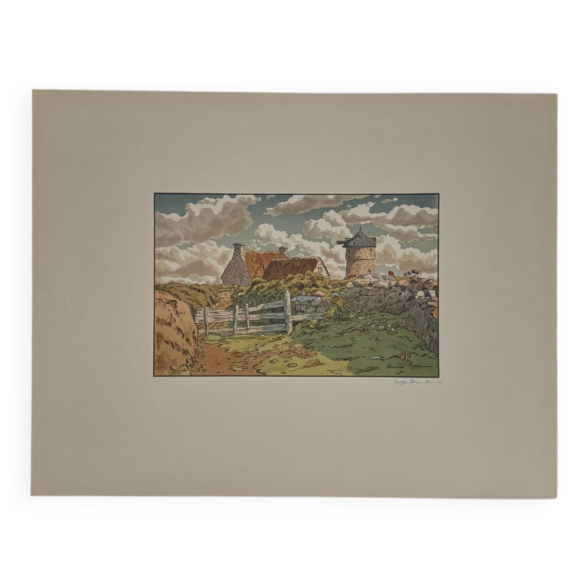 Lithograph by Henri Rivière, Old Mill in Loguivy