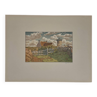 Lithograph by Henri Rivière, Old Mill in Loguivy
