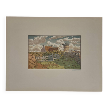 Lithograph by Henri Rivière, Old Mill in Loguivy