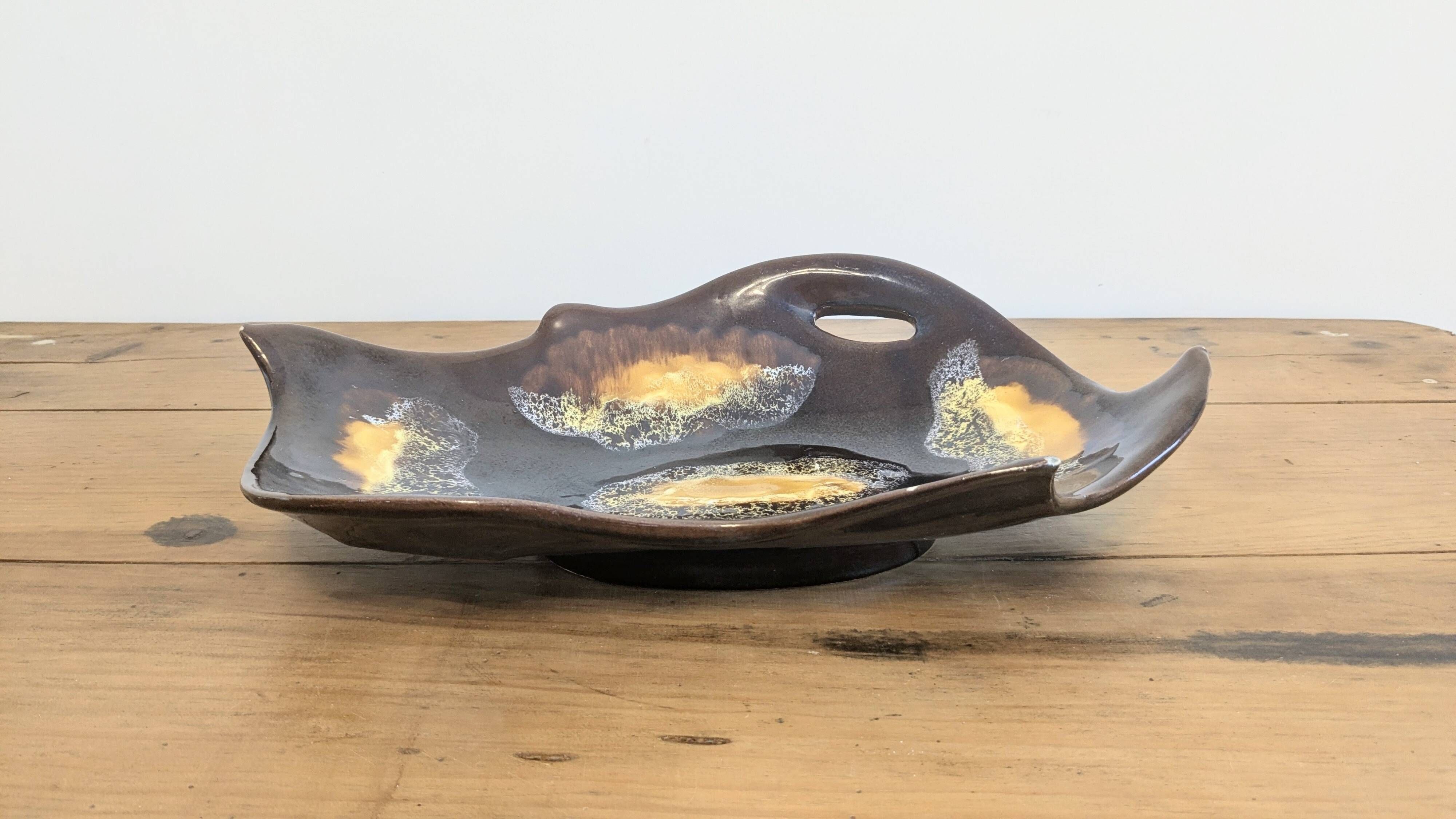 Large vintage ceramic bowl from Vallauris – Brown and orange glaze