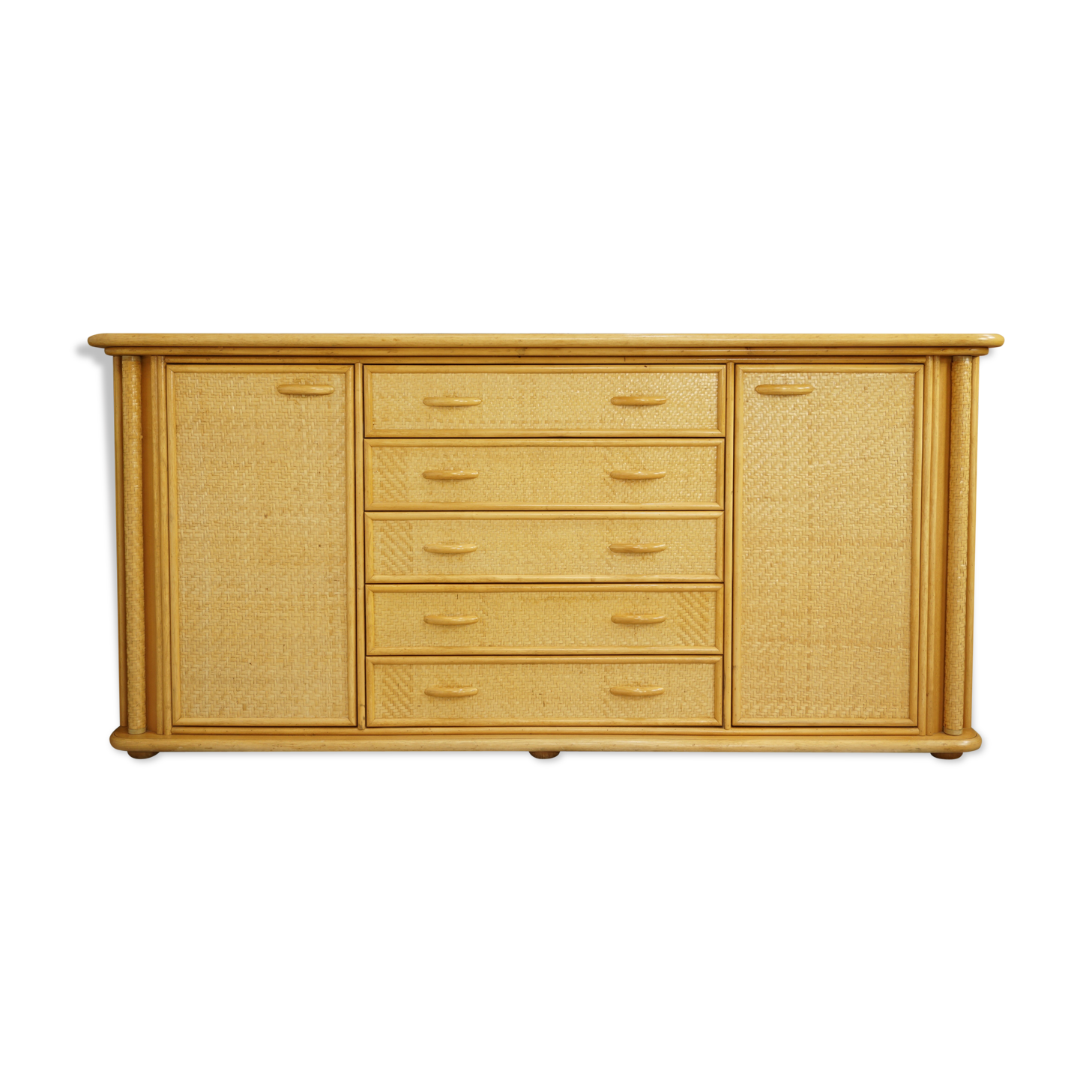 Wooden and rattan sideboard