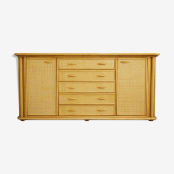 Wooden and rattan sideboard