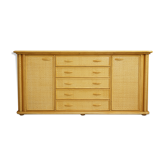 Enfilade en bois et rotin tressé années