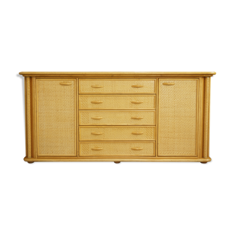 Wooden and rattan sideboard