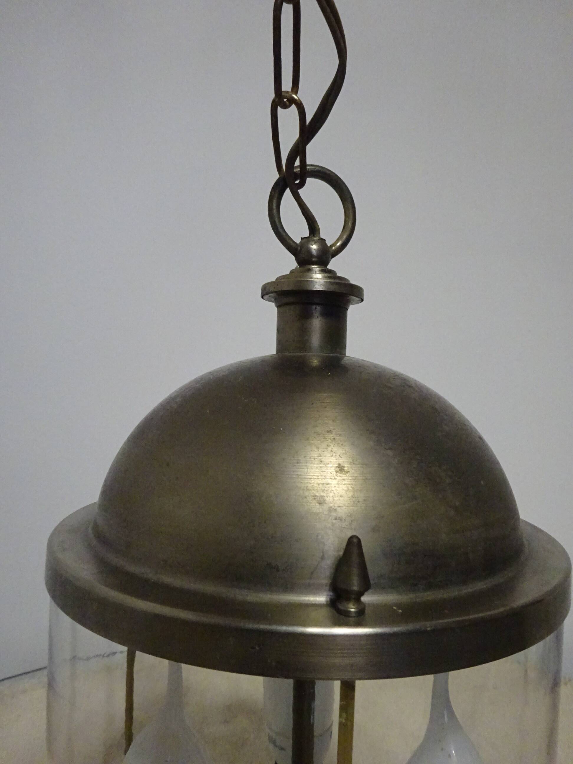 Metal and glass pendant light