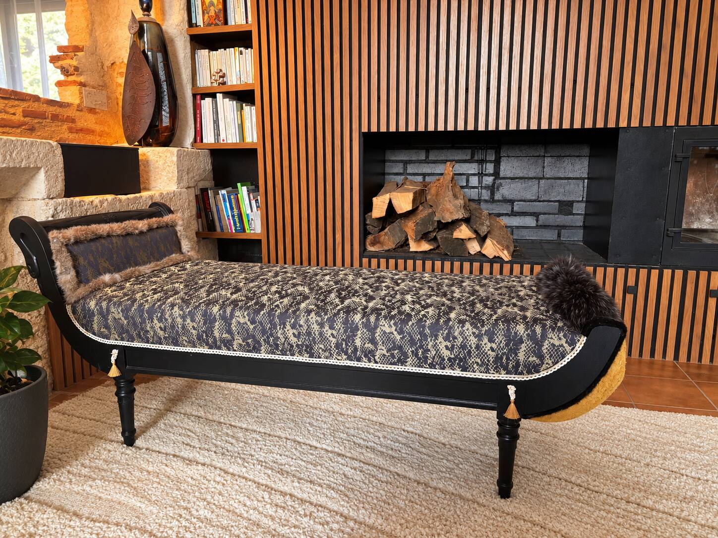 Restored Napoléon III Méridienne – Jean Paul Gaultier fabric for Lelièvre