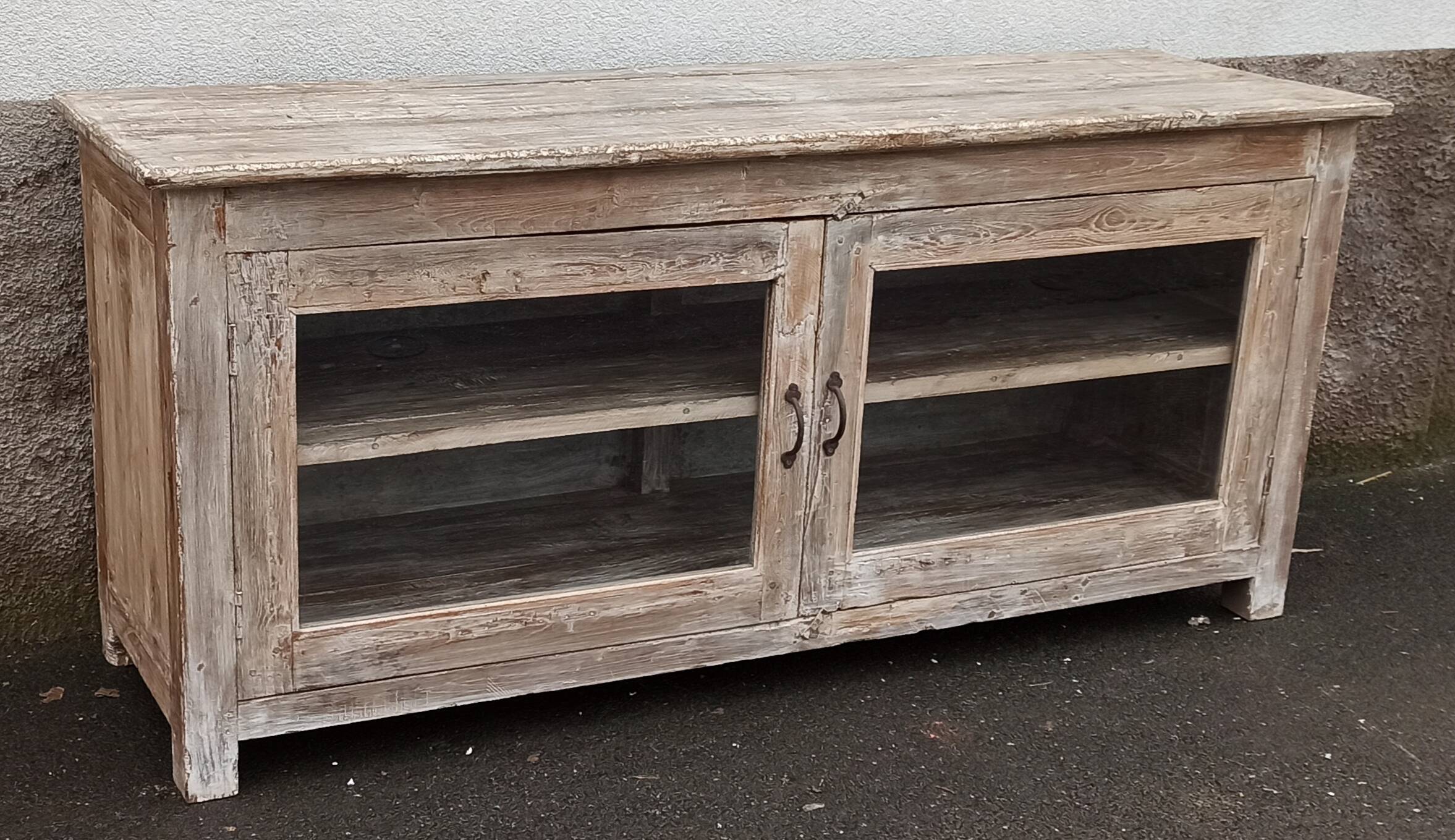 Glass sideboard in antique wood