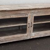 Glass sideboard in antique wood