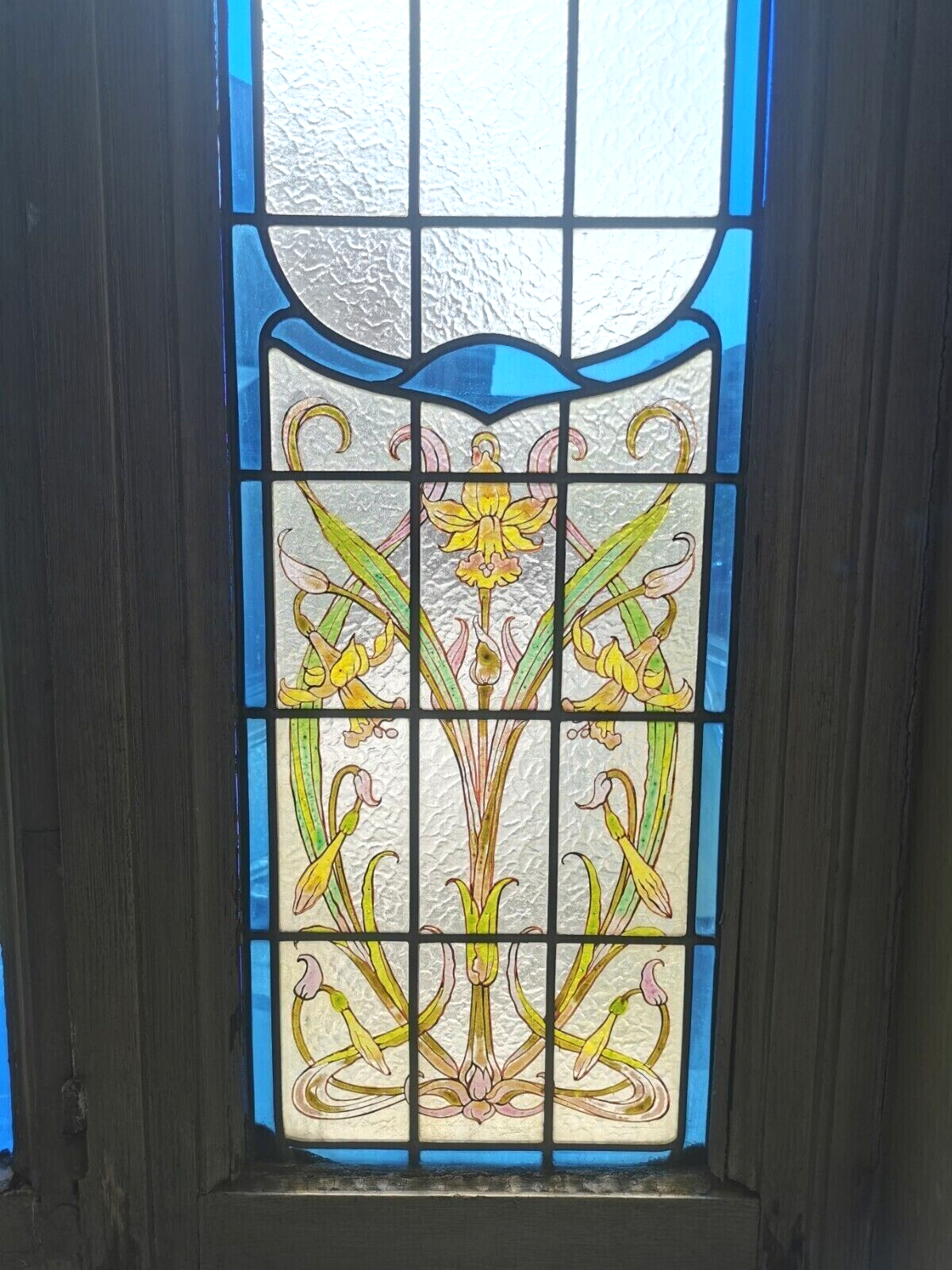 Art Deco stained glass transom window, circa 1900, 20th century