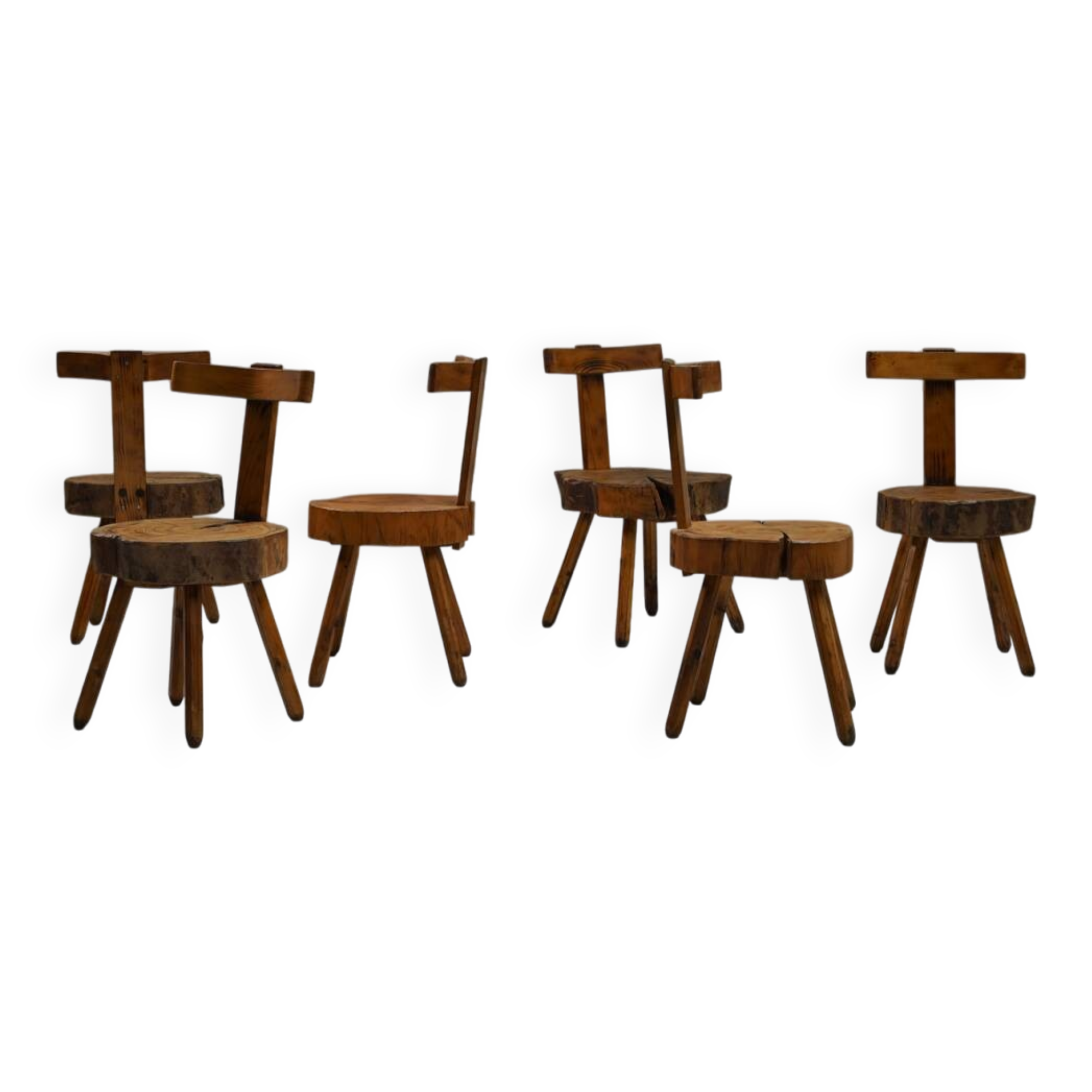 Set brutalist tree trunk chairs, 1970s France.