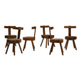 Ensemble de chaises brutalistes en tronc d'arbre, France des années 1970.