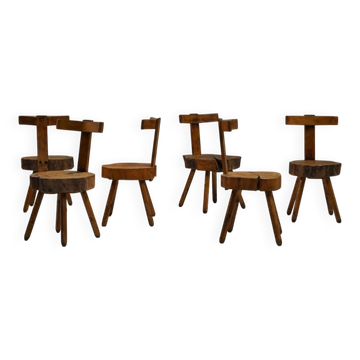 Set brutalist tree trunk chairs, 1970s France.