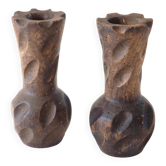 Paire de bougeoirs brutaliste bois