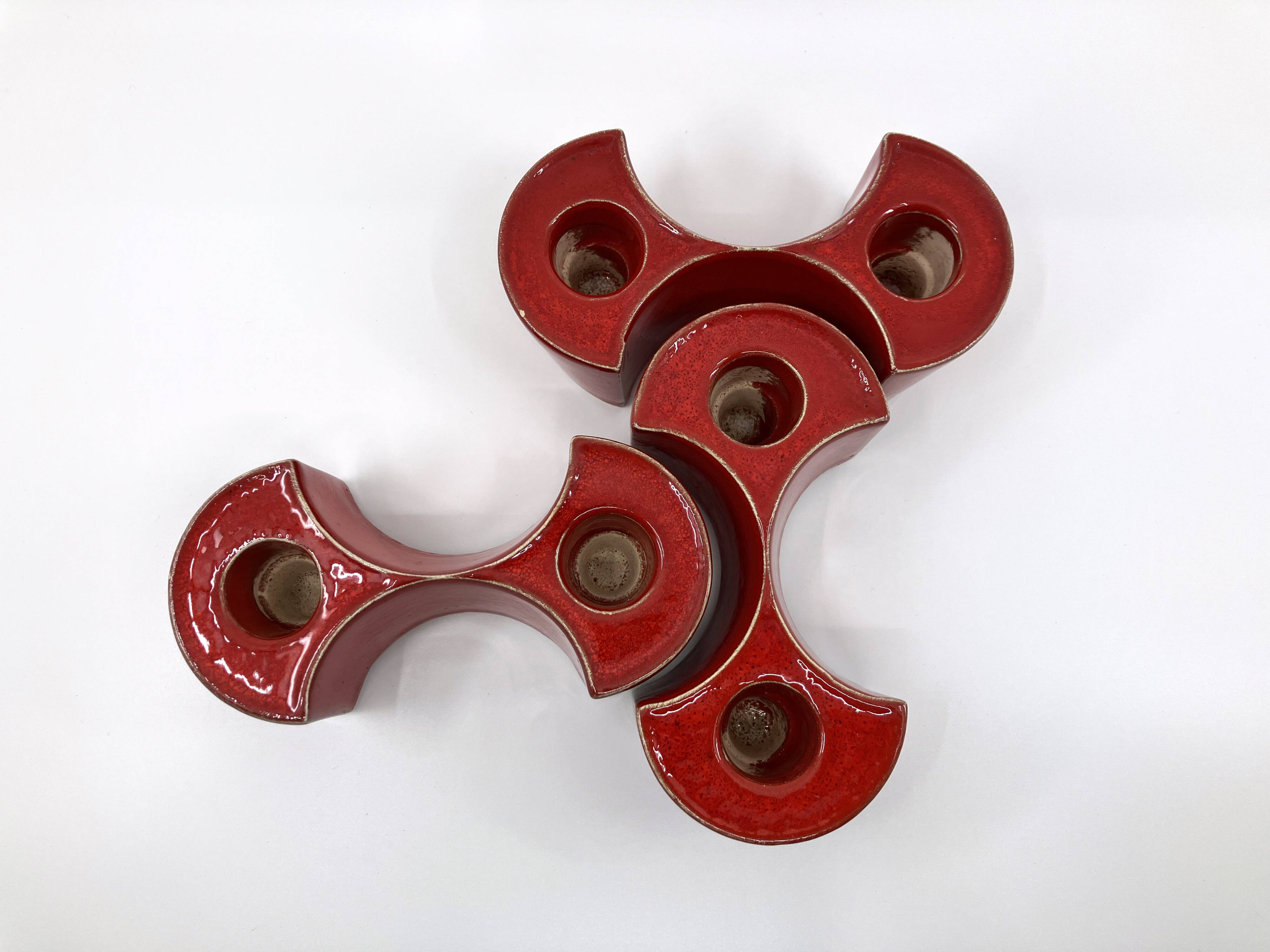3 red ceramic candlesticks • Cari Zalloni • Steuler • 1970