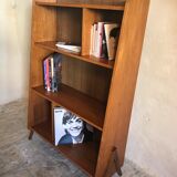 1960's vintage bookcase blond walnut and compass feet