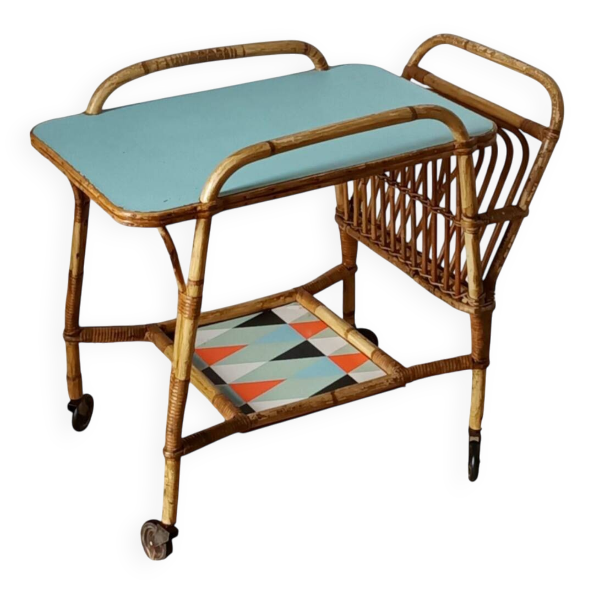 Vintage bamboo and rattan serving cart