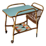 Vintage bamboo rattan serving trolley