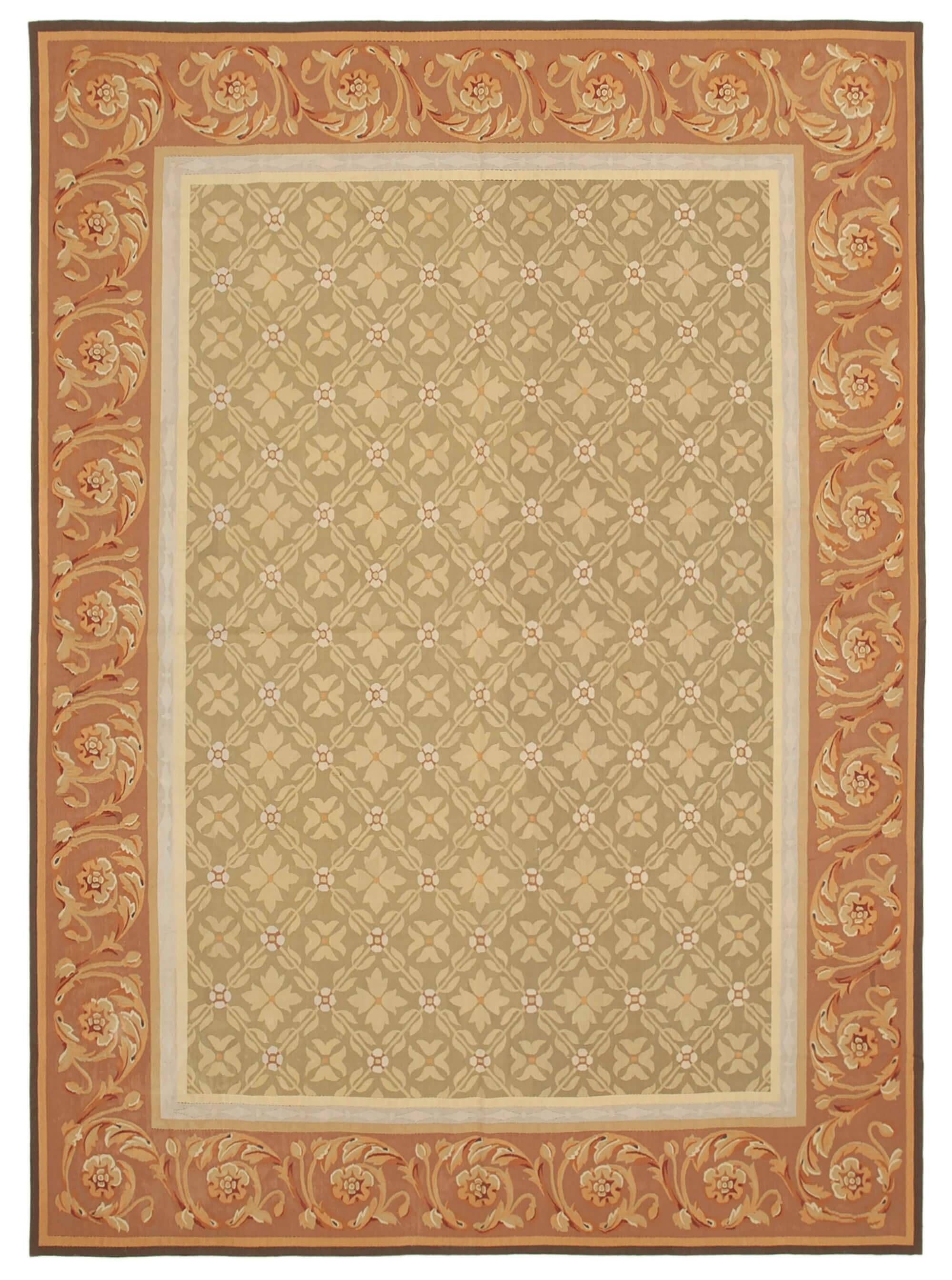 Handmade European Vintage Aubusson Kilim 260 cm x 363 cm