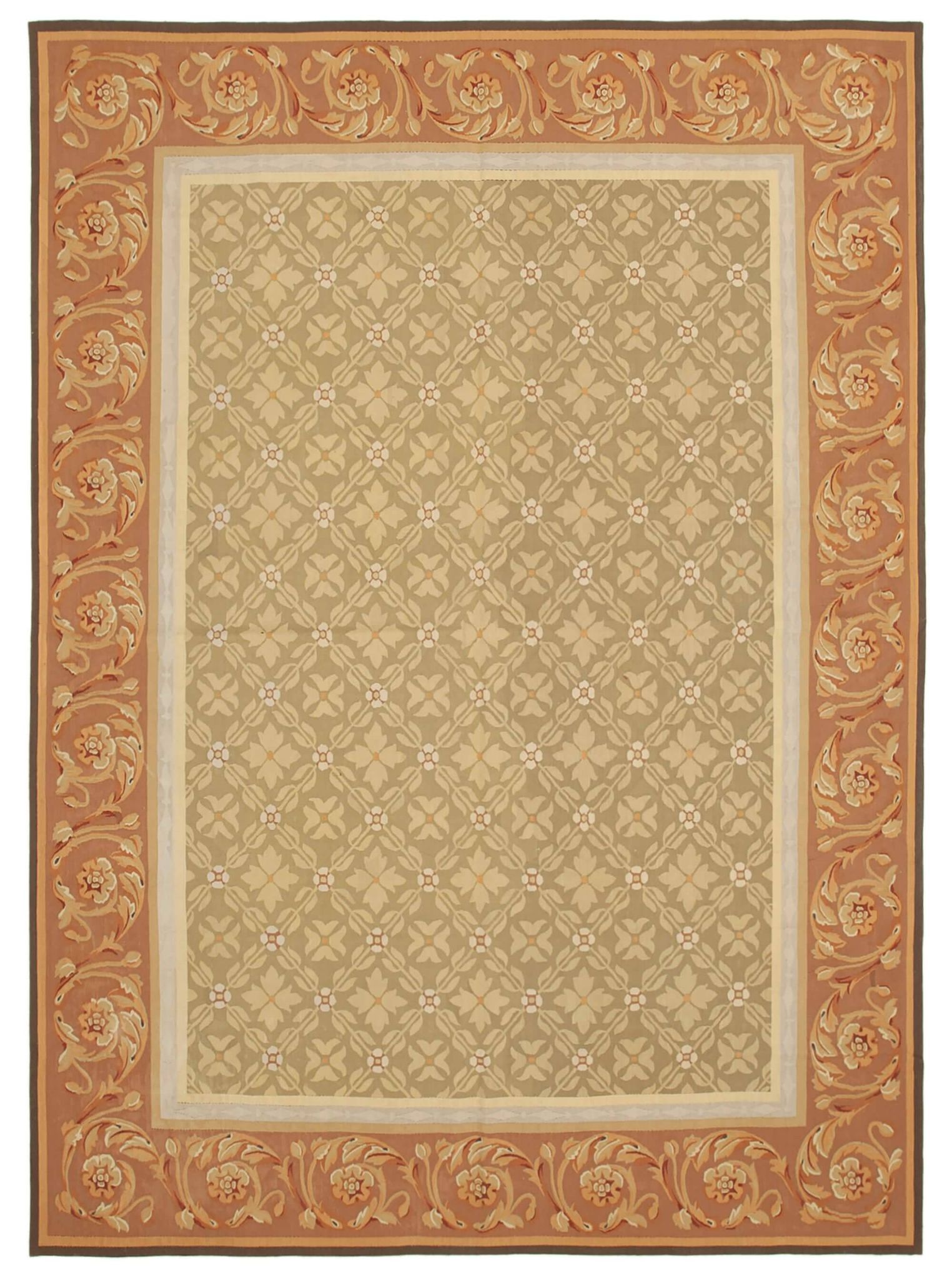Handmade European Vintage Aubusson Kilim 260 cm x 363 cm