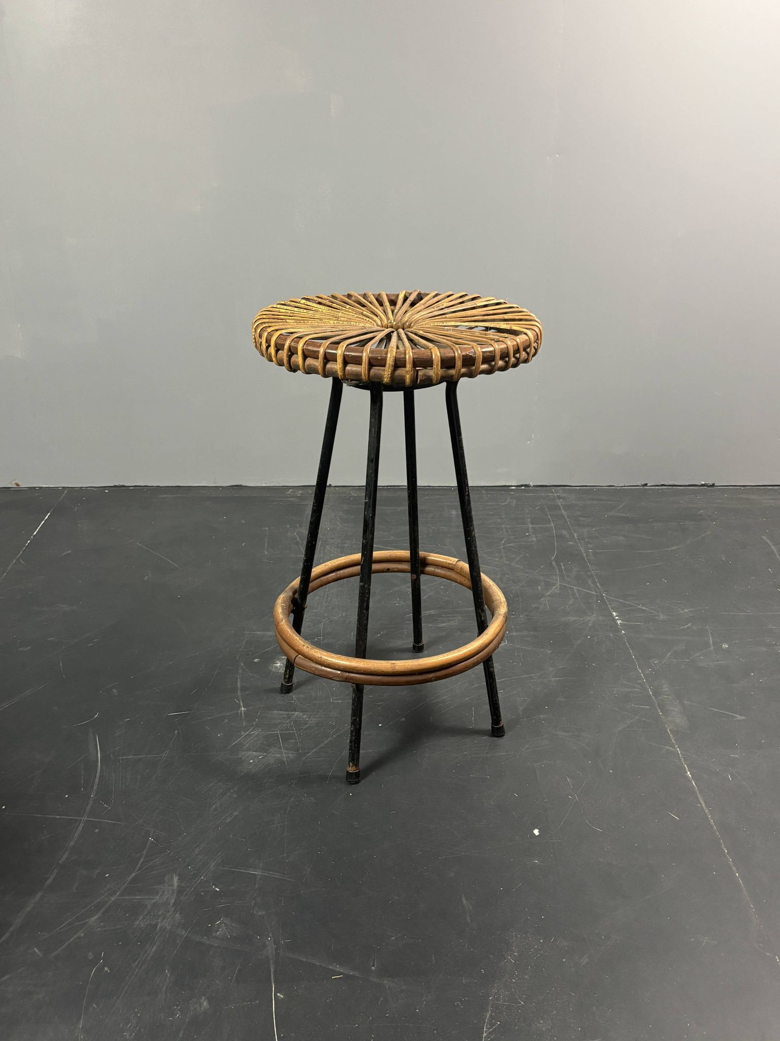 Tabourets de bar en rotin et bambou néerlandais des années 1950 par Rohé Noordwolde.