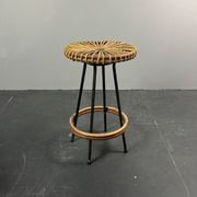 Tabourets de bar en rotin et bambou néerlandais des années 1950 par Rohé Noordwolde.