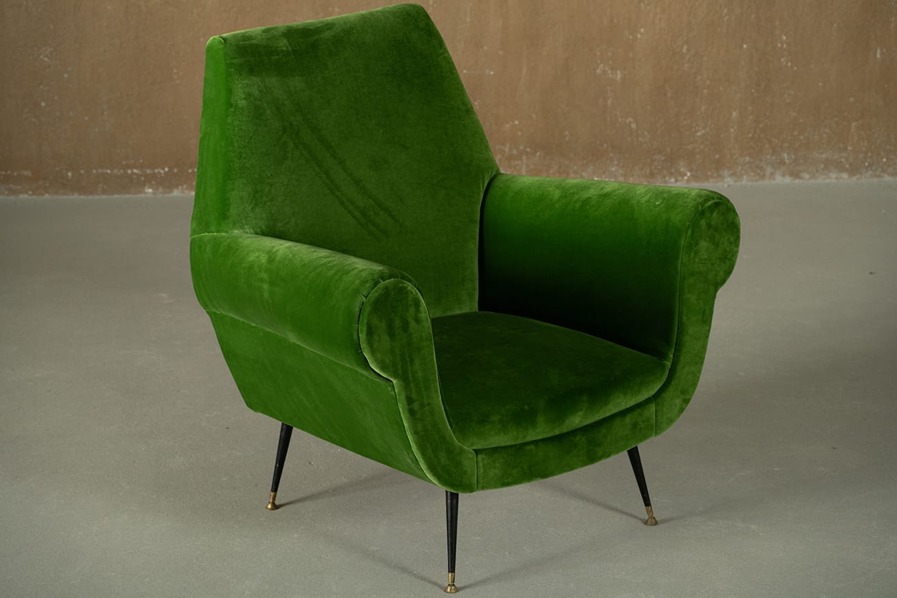 Green velvet armchairs by Gigi Radice, Italy 1950s set of 2