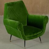Green velvet armchairs by Gigi Radice, Italy 1950s set of 2