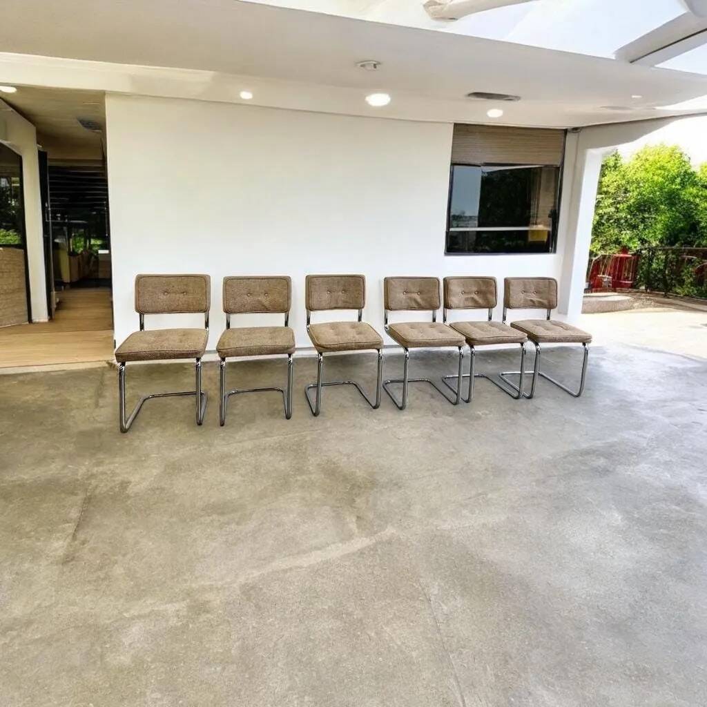 Set of 6 vintage chrome chairs in cesca style