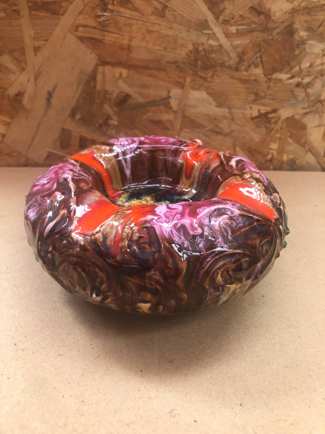 Ancien cendrier style vallauris céramique multicolore décoration vintage #a997