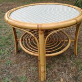 Table basse 2 niveaux en rotin
