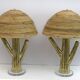 Pair of Hollywood Regency Rattan and Brass Cactus Lamps, Italy, 1990s
