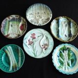 6 assiettes d’asperges anciennes françaises à Majolica