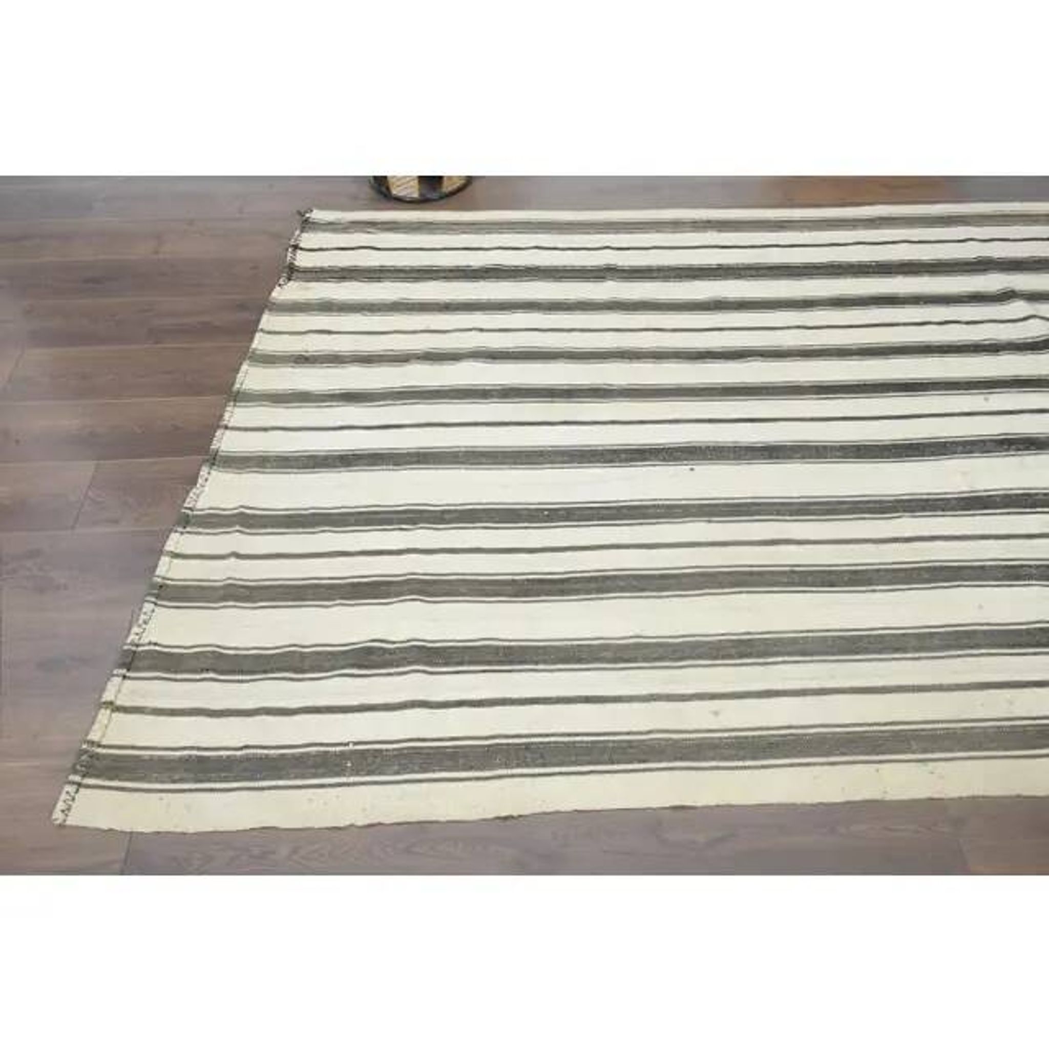 1970s Vintage Turkish Handmade Wool Cotton Brown Kilim Rug 173x369