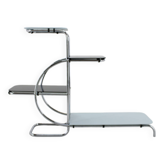 1930s Bauhaus Chrome Plated Etagere with Opaxy Glass, Czechoslovakia