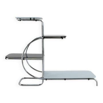 Etagere Bauhaus chromée des années 1930 avec verre Opaxy, Tchécoslovaquie