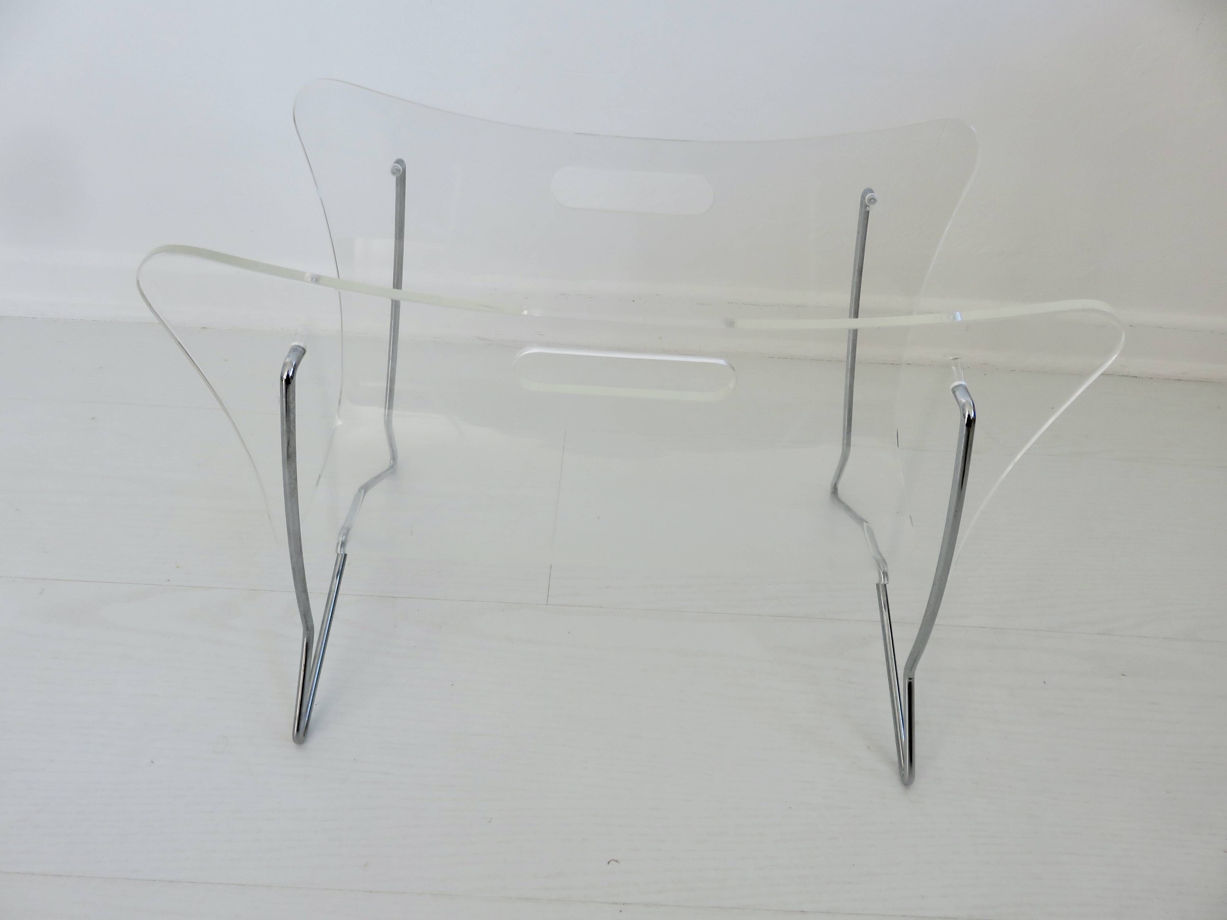 Magazine rack for Roche Bobois in plexiglass and chromed metal, 1970