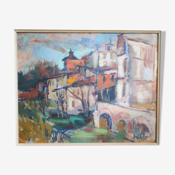 A village in the Tarn, oil on signed panel dated 1944