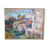 A village in the Tarn, oil on panel signed and dated 1944