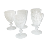 5 verres a pied  anciens en cristal a pans coupes