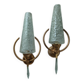 Pair of glass and gilded metal wall lamps