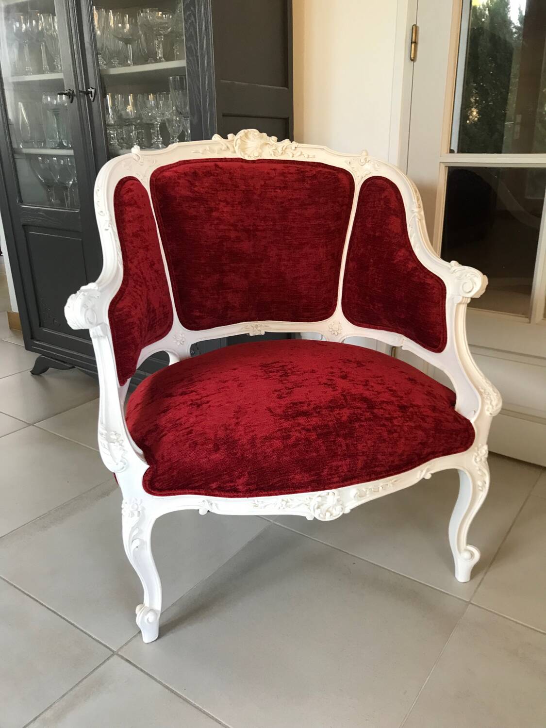 Old fully restored shepherdess armchair
